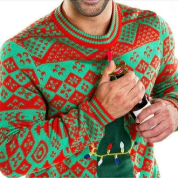 Tipsy Elves Men's Bottle‎ Opener Acrylic Christmas Sweater Size Large - Picture 7 of 7